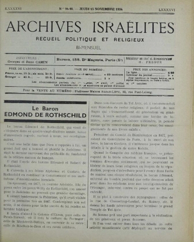 Archives israélites de France. Vol.96 N°94-95 (15 nov. 1934)